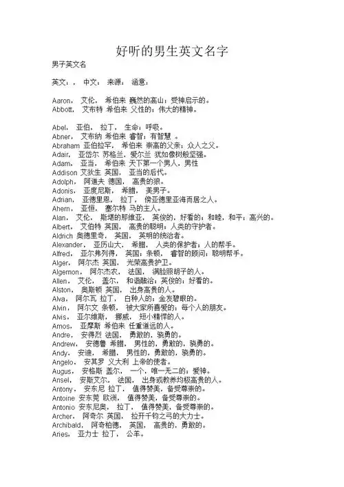 好听的男生英文名字好听的男生英文名字.doc