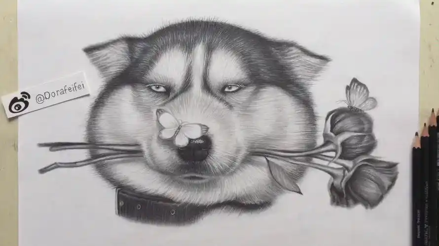 【素描手绘】画一只单身二哈(哈士奇素描插画)