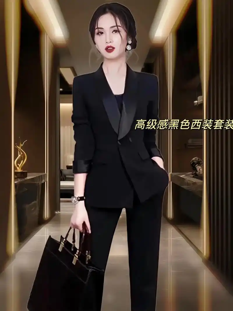 高级感职场黑色西装两件套,法式ol干练气质女装职业装通勤套装 - 抖音