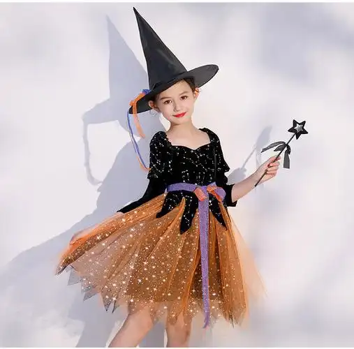 万圣节儿童服装女童女巫cosplay公主裙礼服幼儿园巫婆装扮表演服