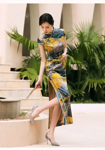 风女旗袍长款旗袍夏装2020年新款老上海高开叉改良旗袍高端走秀演出