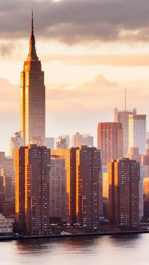 纽约海龟湾,摩天大楼,城市,河流,美国 iphone 壁纸