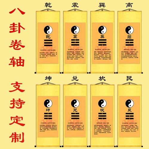 八卦图挂画太极图乾震坤兑坎艮巽離道场先天丝绸画卷轴内经图画