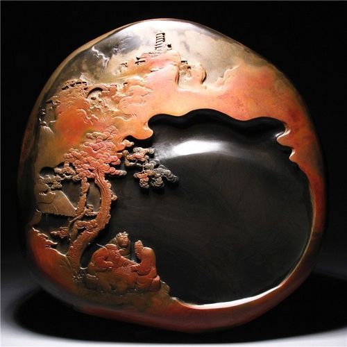 非遗传承/匠心制砚《三友图》龙尾山老坑金皮原石歙砚端砚收藏