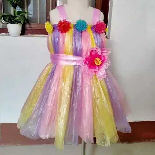 环保衣服儿童服装手工幼儿园时装秀亲子制作演出裙塑料袋走秀 红色