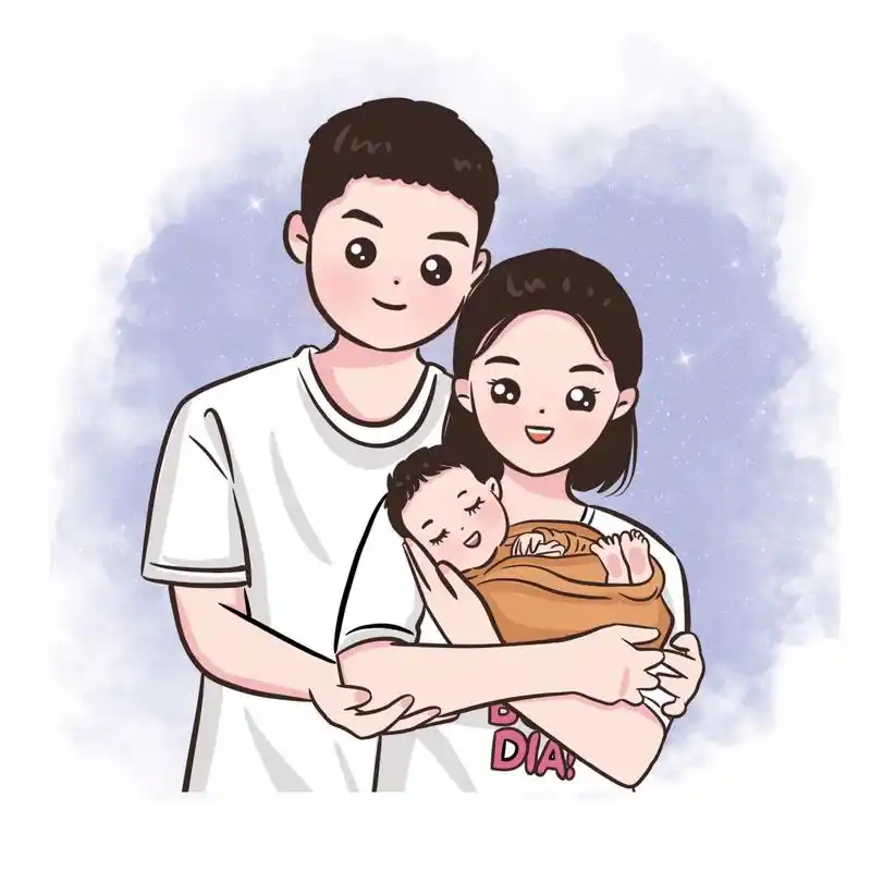 可可爱爱的一家三口手绘全家福 来一个做纪念吧