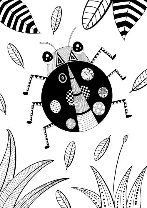 创意儿童画 #少儿美育  #创意线描  #七星瓢虫  #黑白线描  #原创