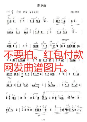 小提琴《思乡曲》简谱 带指法   共2页 不发实物