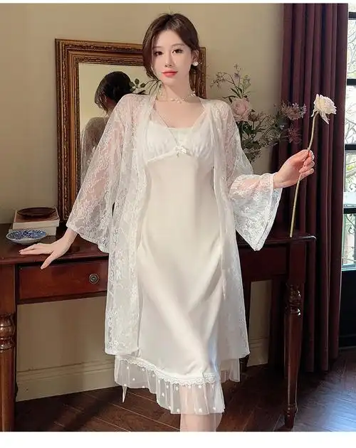 紫澜—带胸垫性感两件套睡裙纯欲风蕾丝吊带短裙冰雪丝睡衣女春夏