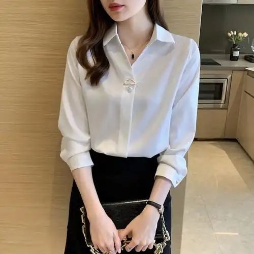 女士职业白色衬衫女2022春季新款高级感长袖衬衣气质面试正装上衣