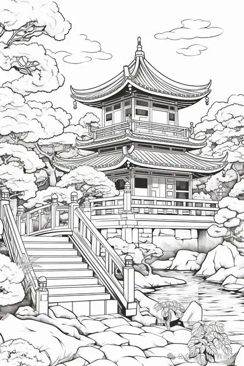 古建筑手绘线稿,临摹学画