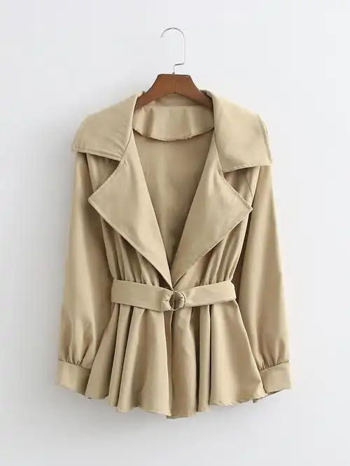 xd/4495yt 21秋装新品 韩版时尚瑞丽女装系带收腰大翻领风衣外套