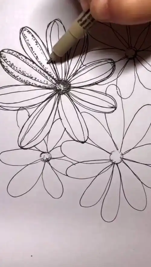 《线描花卉》用点线面画几朵有立体感的花朵,有密集恐惧症勿进!