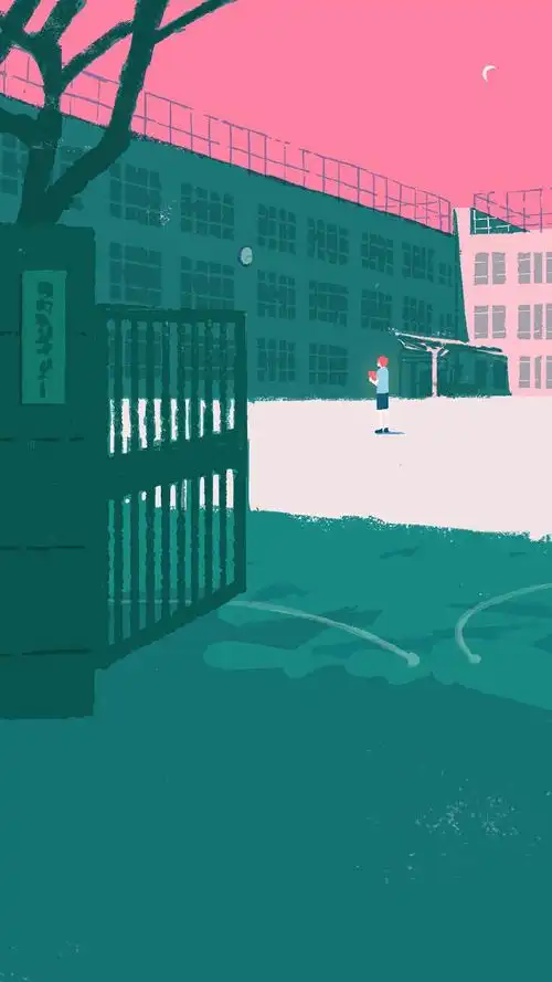 唯美插画校园场景图片手机壁纸