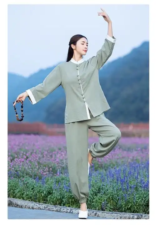 实拍太极服女装新款高端改良棉麻瑜伽服练功服装休闲夏春秋 - 17网