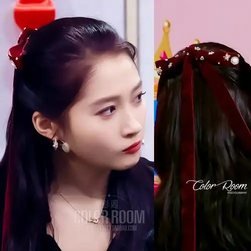 新年发饰女发夹后脑勺关晓彤同款红色丝绒蝴蝶结头饰飘带过年发卡