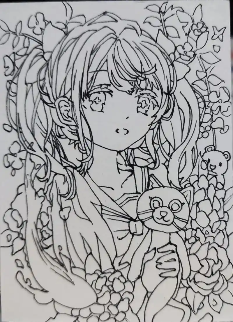 发个小姐姐线稿临摹.#画画 #二次元人物 #小可爱 #线稿  - 抖音