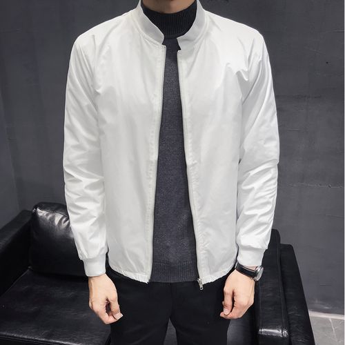 白色外套男秋装男士夹克韩版修身百搭立领棒球服男生秋天休闲衣服