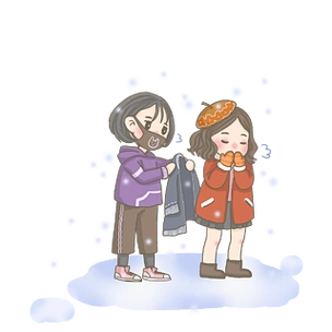 冬天下雪披衣服女孩png