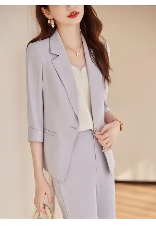西装外套女夏季薄款小个子气质女神范七分袖职业正装休闲西服套装