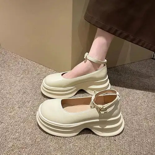 子2024年早春新款 女鞋 英伦一字扣单鞋 松糕厚底方头玛丽珍jk小皮鞋