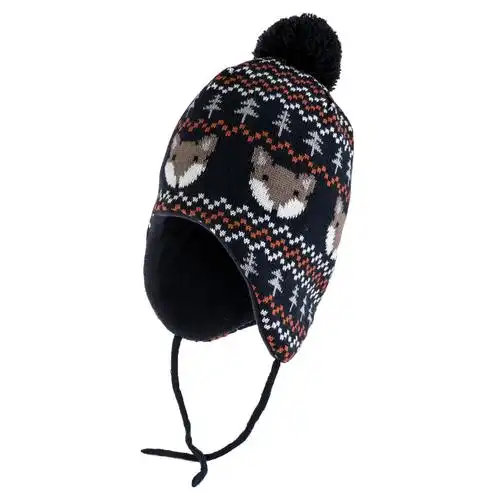 儿童卡通棕熊护耳帽冬季保暖男童帽子针织双层加厚吸汗宝宝帽子