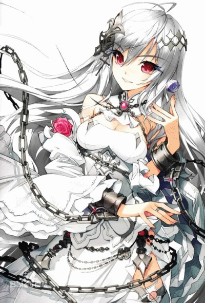 银发披肩 血瞳 枷锁 玫瑰 黑白色 二次元 哥特 冷漠 恶魔系