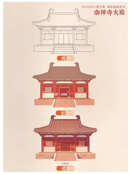 古建筑城市插画南禅寺大殿