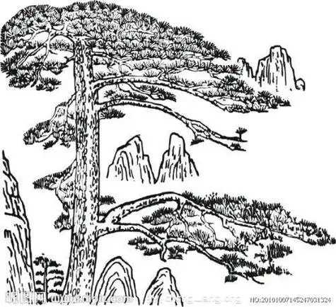 山水风景迎客松简笔画