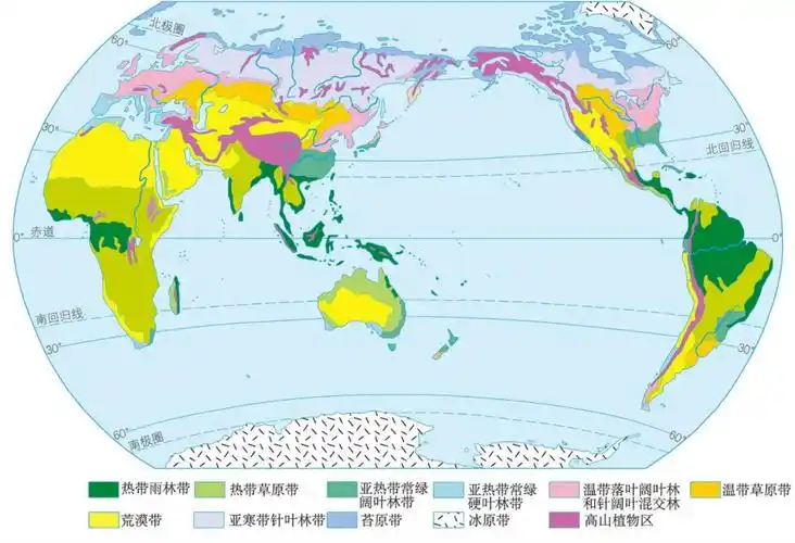 世界植被分布图04案例探究——甘肃省在分界线附近的区域,位置上