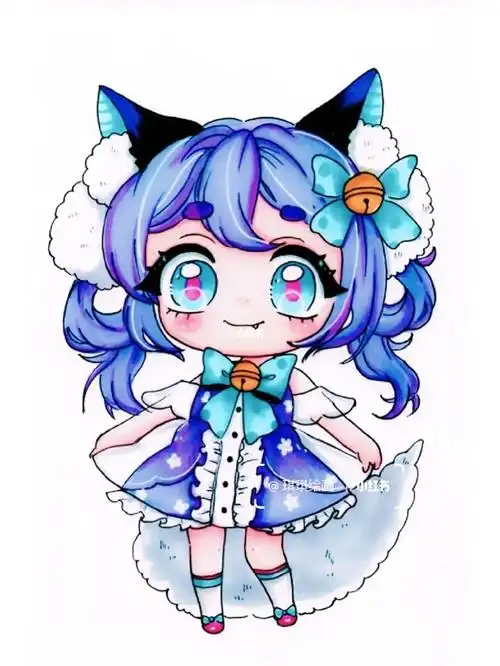 猫女孩 卡通漫画q版动漫人物马克笔儿童画