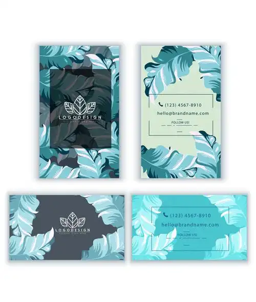 ai格式,含jpg预览图,关键字:创意,商务,树叶,名片,正反面,电话,信箱