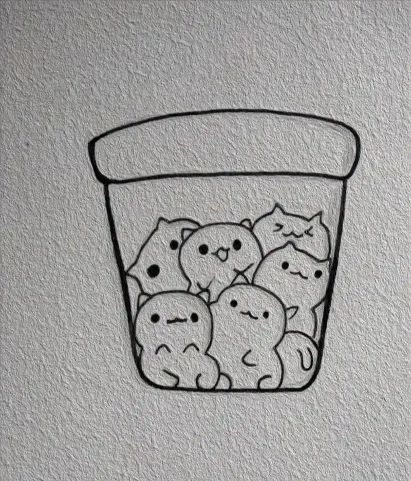 简单的简笔画/杯子中的小猫 是不是特别可爱呢?