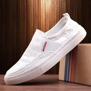 【淘宝男士懒人鞋一脚蹬防臭优惠券】:春夏新款白色男鞋布鞋帆布