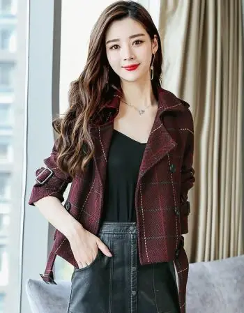 新款女装韩版短款大衣女风衣2018秋装新款时尚小香风格子毛呢外套秋冬