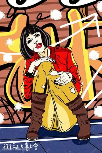 街头潮流嘻哈风格潮流时尚少女手绘风格插画
