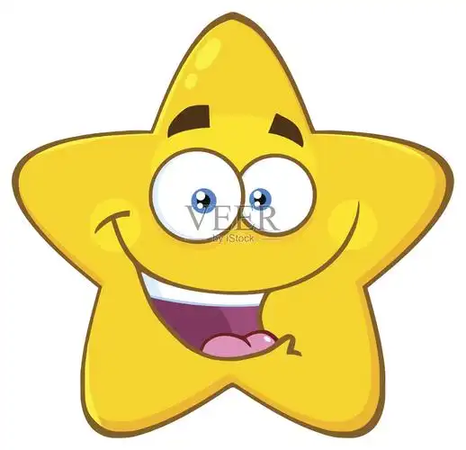 快乐的黄色星星卡通表情符号面部字符与表情插画图片素材