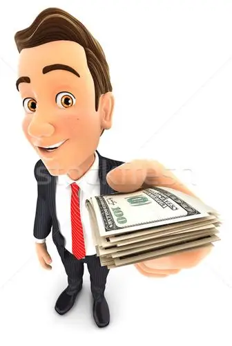 stock photo: 3d businessman holding a stack of dollar bills