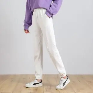 运动裤女春秋新款宽松束脚白色小脚裤高腰显瘦百搭哈伦休闲卫裤子