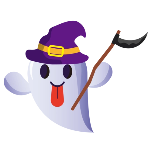 万圣节白色卡通小鬼拿着镰刀