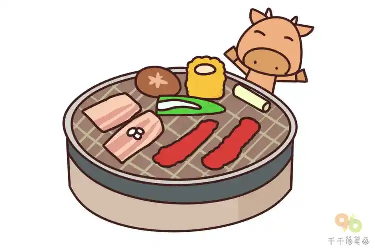 小牛的烤肉大餐简笔画图片