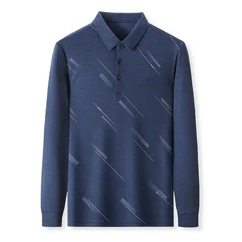 polo衫中青年纯色翻领男士长袖t恤春秋季宽松休闲体恤上衣衬衫