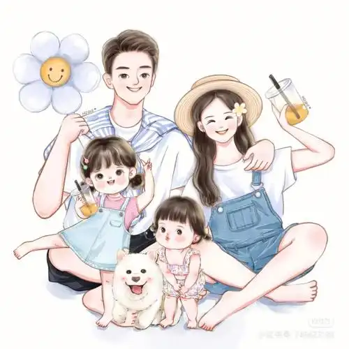 谢谢你们来爱我,我也会永远爱你[比心]#手绘头像  #一家四口亲子手绘