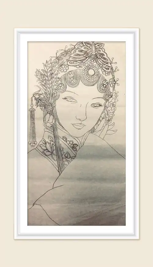 戏曲人物一(工笔白描)