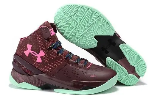under armour curry 库里2代 高帮时尚女生篮球鞋 酒红绿