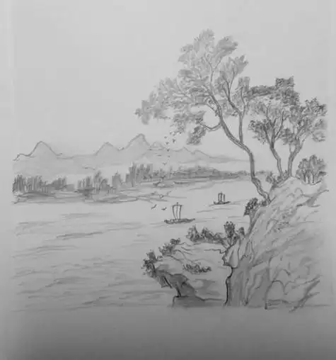 山水铅笔画风景大全山水铅笔画