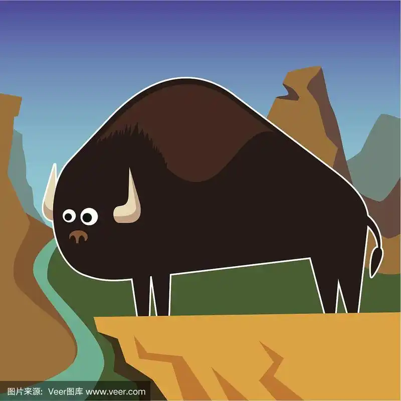 插图漫画野牛.