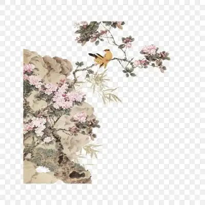 淡雅古典山水花鸟画免抠素材