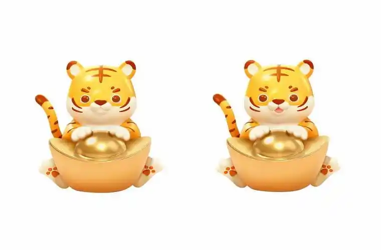 2款3d卡通老虎抱着金元宝虎年3d模型8710624矢量图片免抠素材 节日