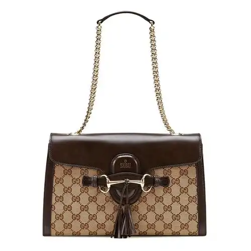 【包邮包税】gucci/古驰 女士棕色帆布emily gg图案链条单肩包 295402